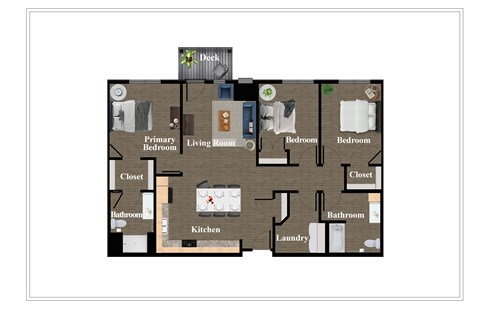 Floor plan for 3 beds, 2 baths, 1270 sqft